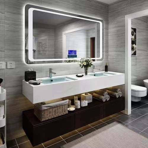 Armoire de salle de bain imperméable avec couleur personnalisée évier en pierre de quartz artificiel