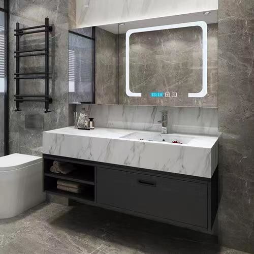 Armoire de salle de bain imperméable avec couleur personnalisée évier en pierre de quartz artificiel