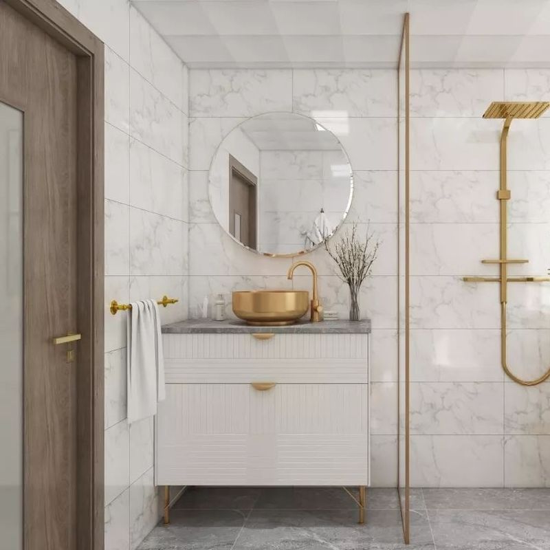 Armoire de salle de bain imperméable avec couleur personnalisée évier en pierre de quartz artificiel