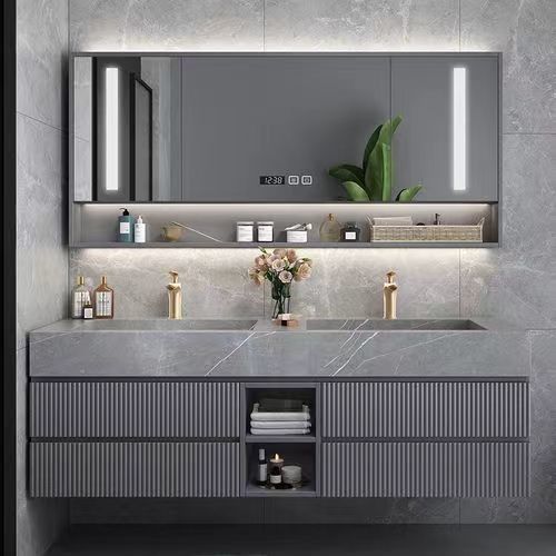 Organisez votre salle de bain avec YALIG Custom Vanity Cabinet Double évier et miroir en argent