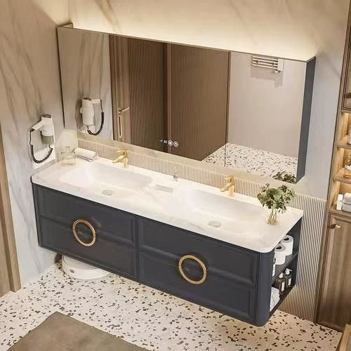 Vanité de salle de bain en bois montée sur le mur avec conception sans poignée et bassin inclus par YALIG