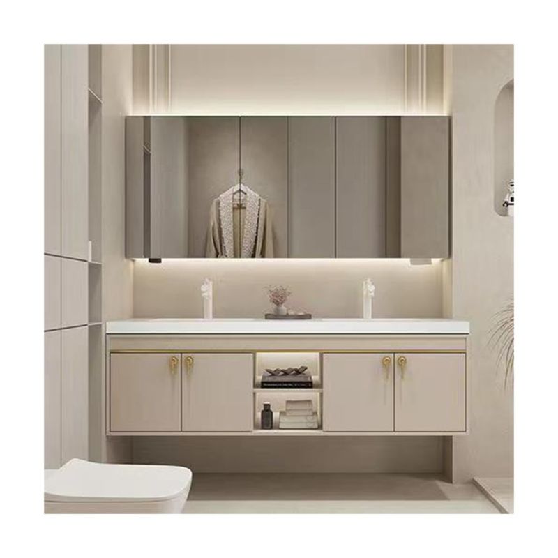 Organiseur de salle de bain moderne avec un armoire flottante de 30 pouces et un design sans poignée