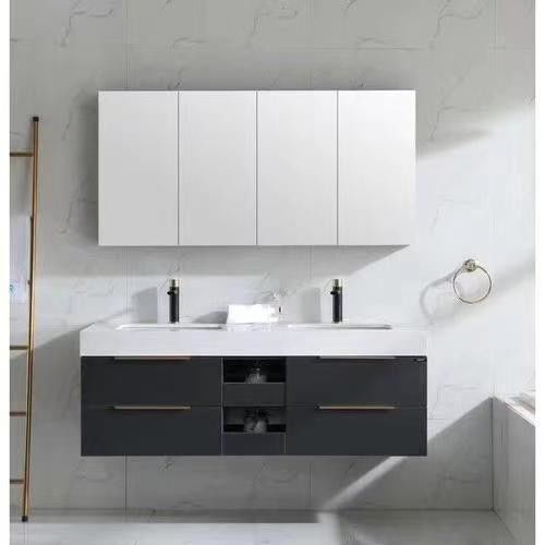 Organiseur de salle de bain moderne avec un armoire flottante de 30 pouces et un design sans poignée