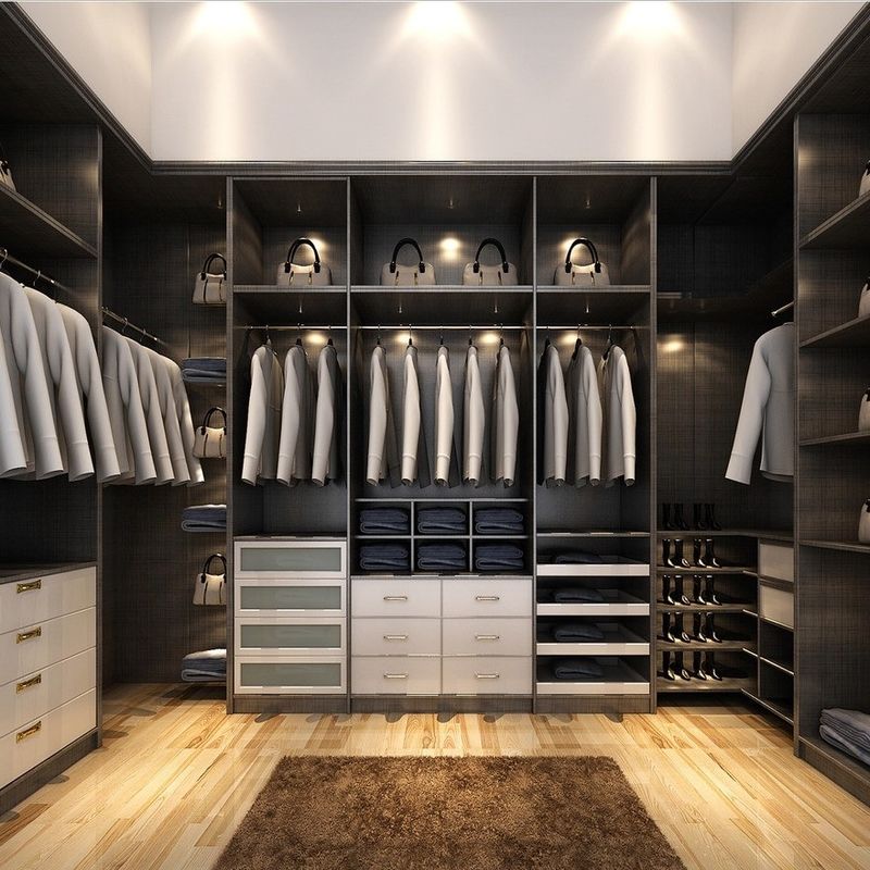 Style de design contemporain Luxe gris en forme de U MDF marche dans le placard Armoires non pliées