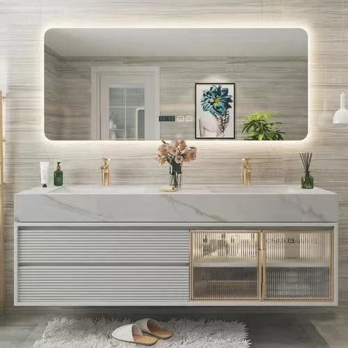 Rectangle Vanity YALIG personnalisé Luxe Quartz Counter Top Set pour le design de salle de bain moderne