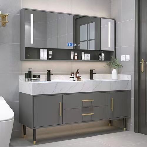 Améliorez votre salle de bain avec YALIG Custom Gold Double Sink Vanity Combo et monture murale