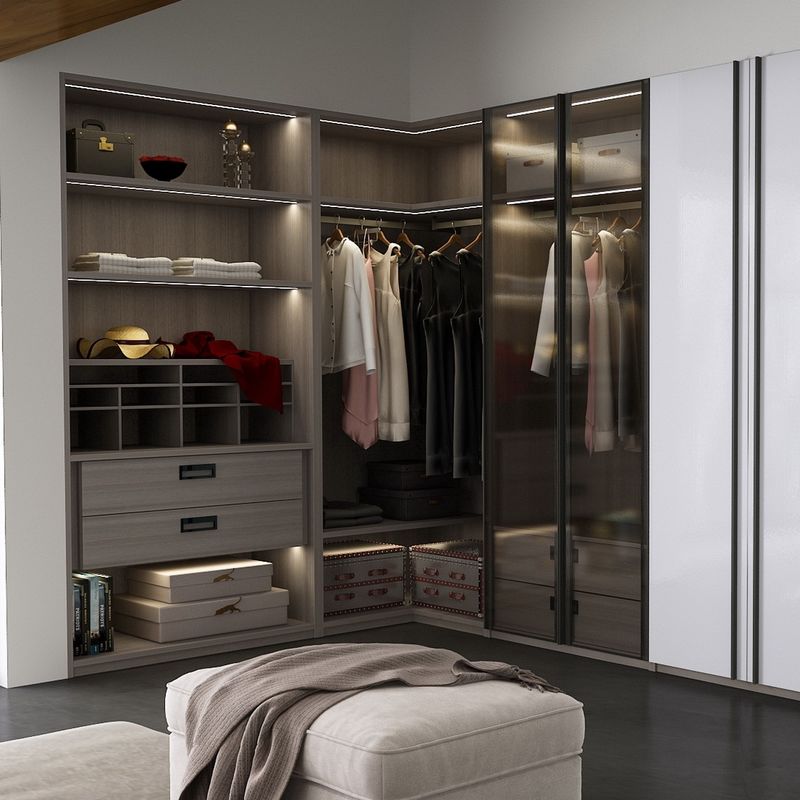 Meubles de chambre à coucher Moderne petit L en forme de marche dans le placard Armoire pour la solution de chambre à coucher