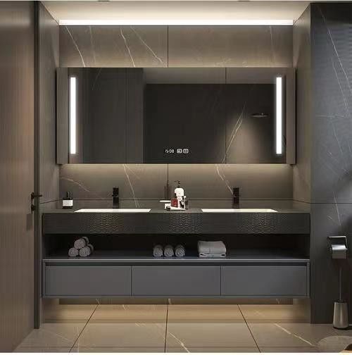 Vaines couleurs personnalisées de salle de bain, meuble miroir LED moderne et collecte d'évier