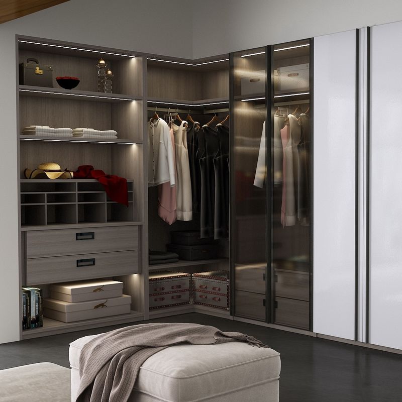 YALIG Porte transparente et Sunmica blanc pour les ensembles de garde-robe en bois dans les chambres