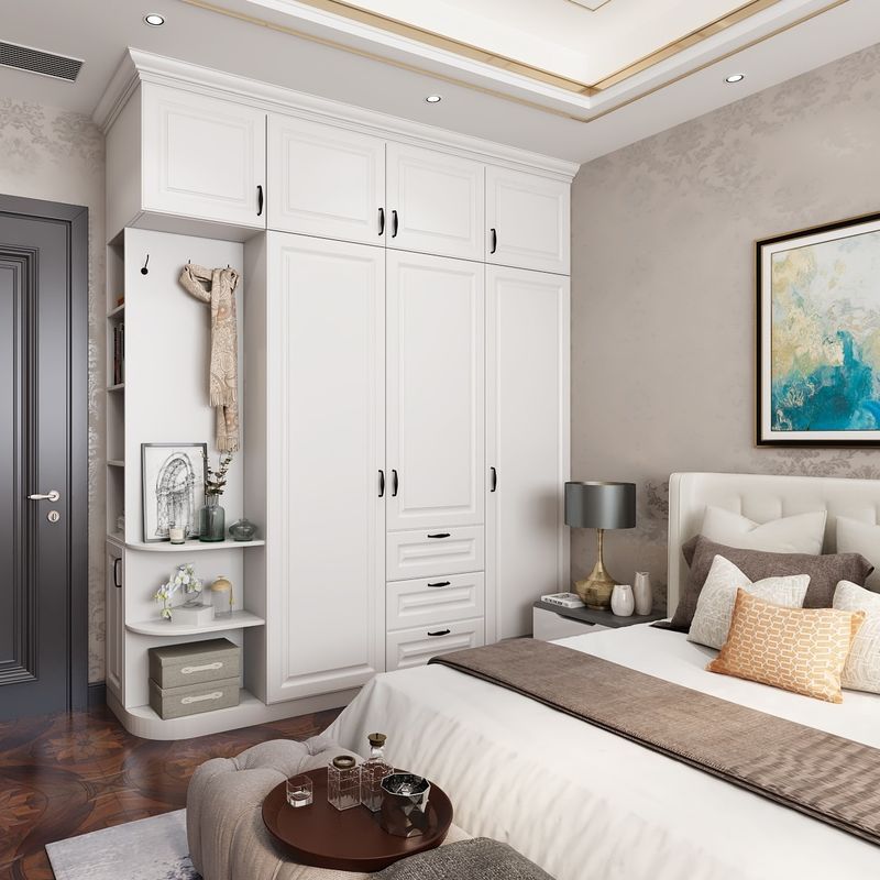 YALIG Chambre en bois massif complète 3 portes garde-robe d'angle avec table à manger miroir
