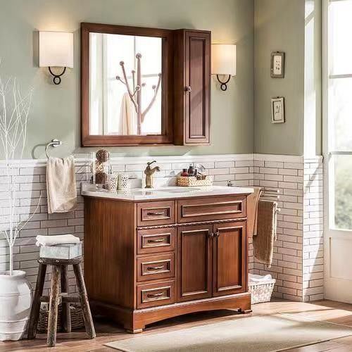 La vanité des armoires en bois massif pour les petites toilettes comprend le miroir et le comptoir de YALIG