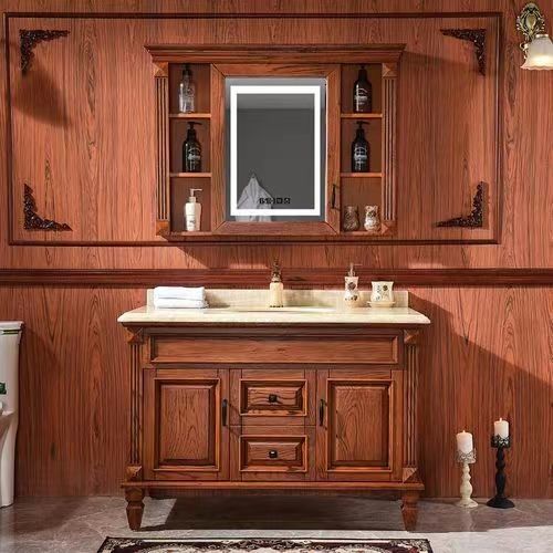 La vanité des armoires en bois massif pour les petites toilettes comprend le miroir et le comptoir de YALIG