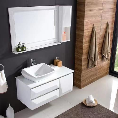 Miroir inclus Oui Armoire de salle de bain en MDF montée sur le mur avec panneau de porte acrylique