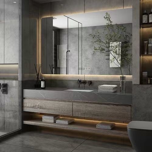 Miroir inclus Oui Armoire de salle de bain en MDF montée sur le mur avec panneau de porte acrylique