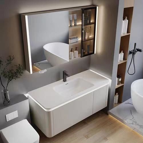 YALIG Counter Wash Bassin personnalisé Armoire blanche en bois Salle de bain Armoires de vanité avec miroir en argent