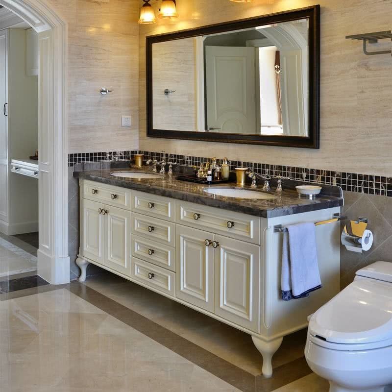 YALIG Counter Wash Bassin personnalisé Armoire blanche en bois Salle de bain Armoires de vanité avec miroir en argent