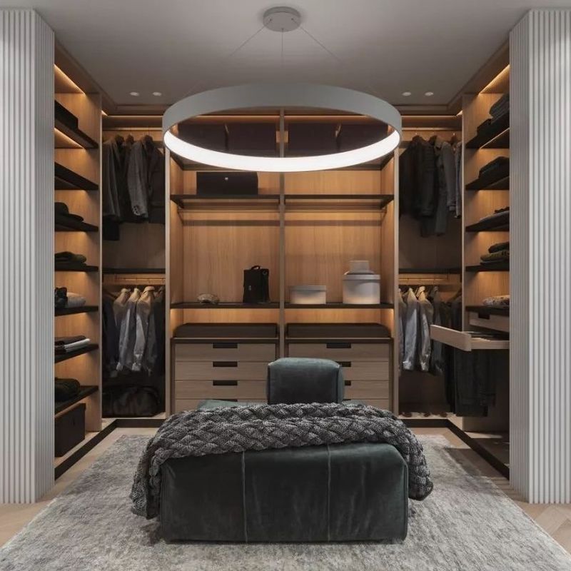Grande promenade en bois dans le placard intégré pour un appartement moderne 2D / 3D et design haut de gamme