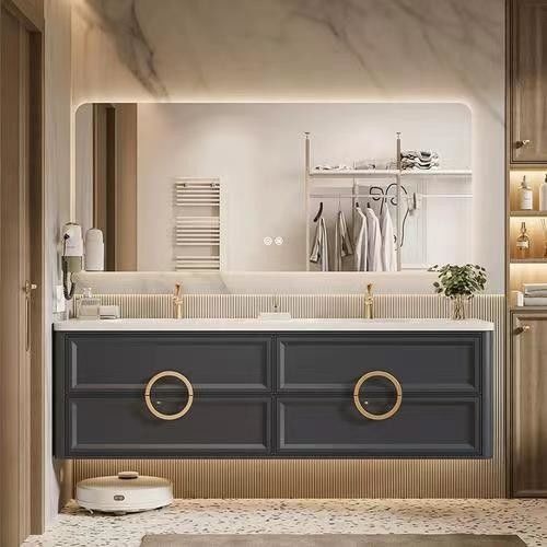 YALIG Cabinet Shaker Panneau à flûte Quartz Valeur de salle de bain sur le comptoir pour 38-46 en largeur