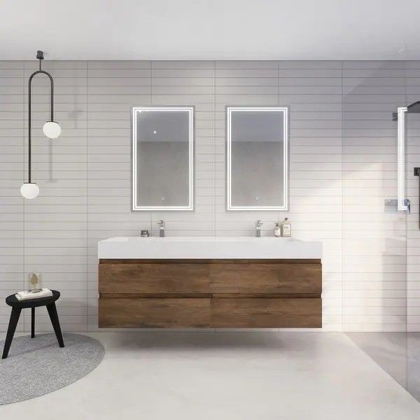 38-46 en largeur YALIG Armoire en mélamine sans cadre avec lampe miroir Compteur en marbre sous-monté