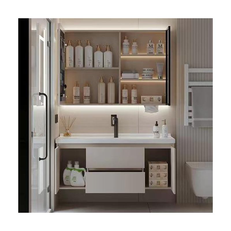 Rectangulaire Blanc Matte Laque Peinture Vanité Avec Doux Clos Drawer Et Le Bureau De Pierre Quartz