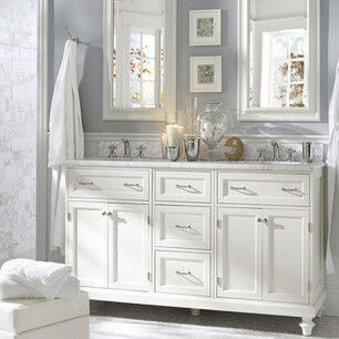 Rectangulaire Blanc Matte Laque Peinture Vanité Avec Doux Clos Drawer Et Le Bureau De Pierre Quartz