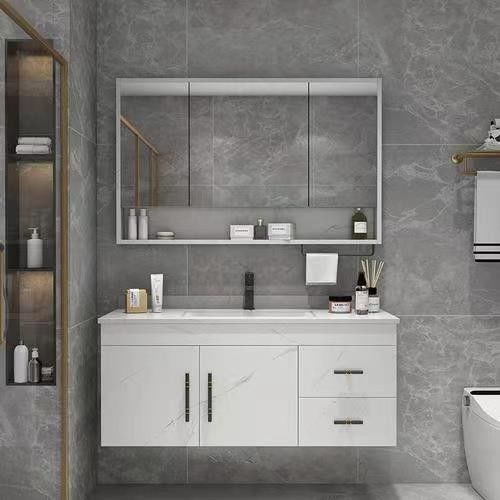 Rectangulaire Blanc Matte Laque Peinture Vanité Avec Doux Clos Drawer Et Le Bureau De Pierre Quartz
