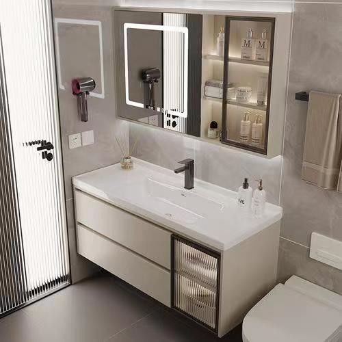 Rectangulaire Blanc Matte Laque Peinture Vanité Avec Doux Clos Drawer Et Le Bureau De Pierre Quartz