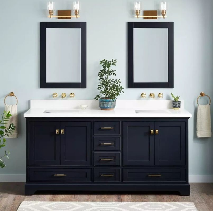 YALIG en contreplaqué salle de bain armoire Vanité ensemble avec évier double et la terre vanité main de Dieu