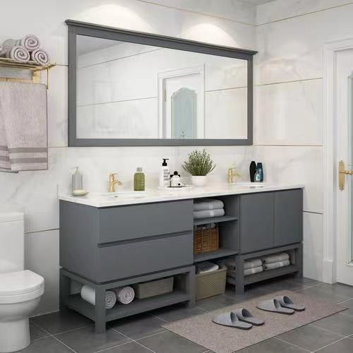 YALIG en contreplaqué salle de bain armoire Vanité ensemble avec évier double et la terre vanité main de Dieu