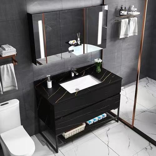 YALIG en contreplaqué salle de bain armoire Vanité ensemble avec évier double et la terre vanité main de Dieu