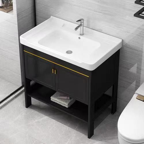 YALIG en contreplaqué salle de bain armoire Vanité ensemble avec évier double et la terre vanité main de Dieu