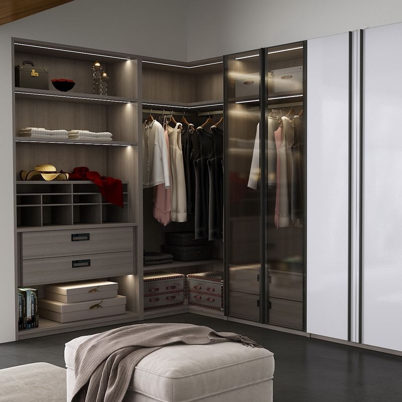 YALIG Armoire en bois avec finition peinte en laque mate et porte en verre Meubles de chambre