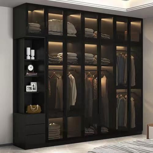 YALIG Armoire en bois avec finition peinte en laque mate et porte en verre Meubles de chambre