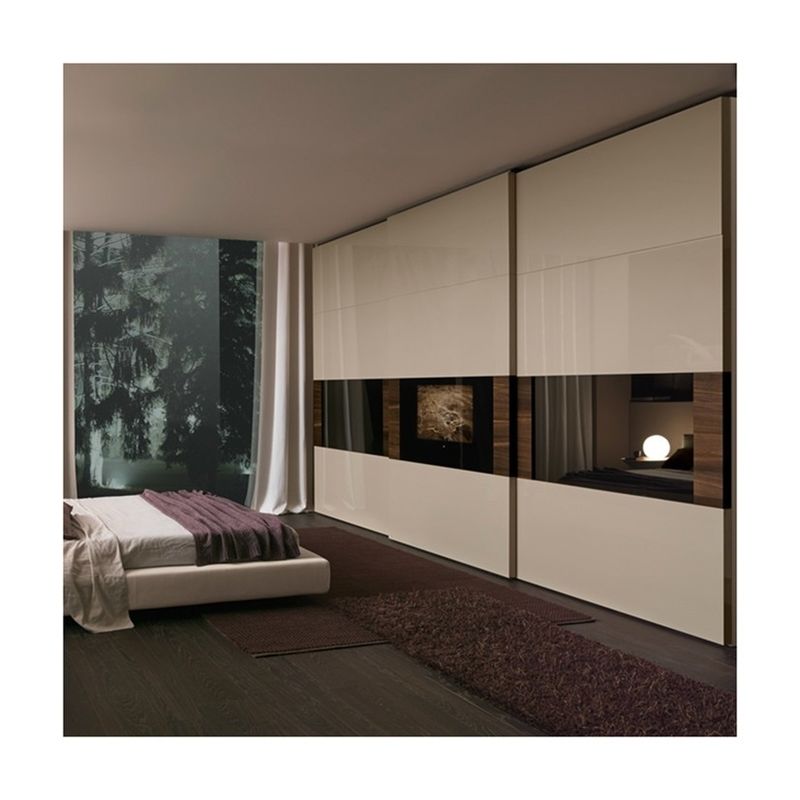 Meubles de chambre à coucher Armoires à porte coulissante en bois avec armoires métalliques à bord relâché
