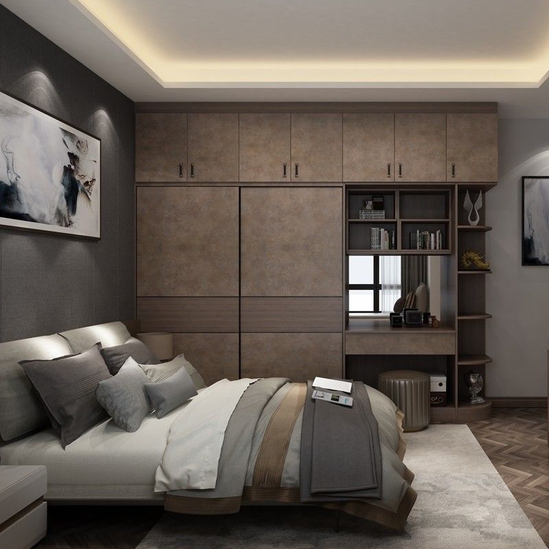 Meubles de chambre à coucher Armoires à porte coulissante en bois avec armoires métalliques à bord relâché