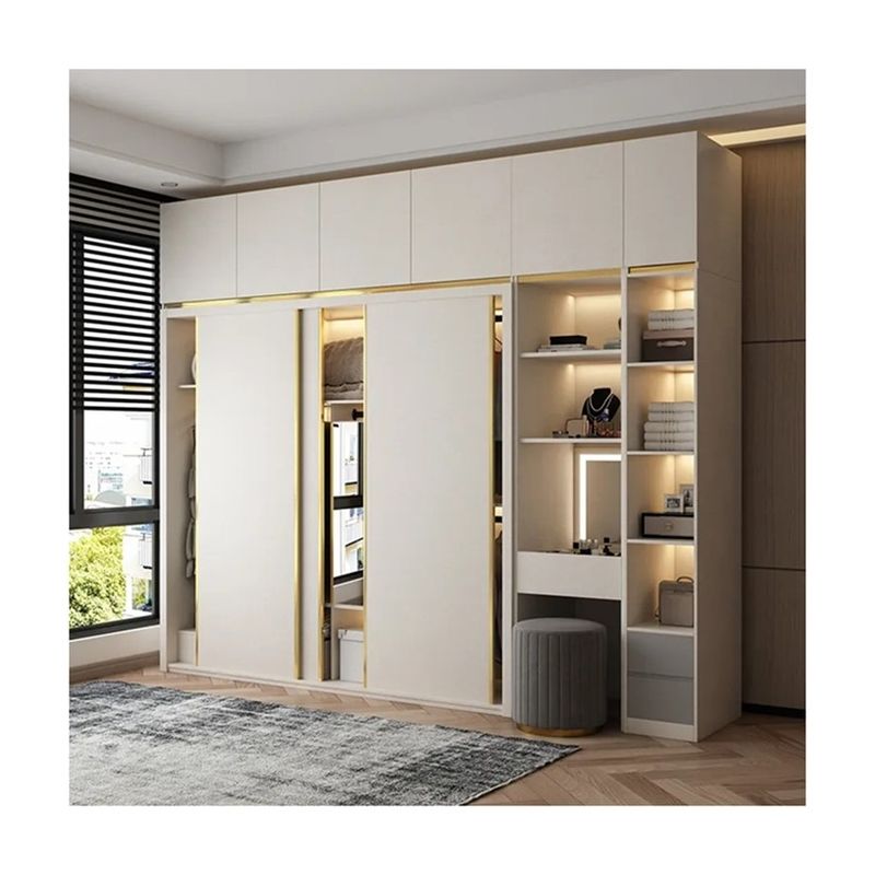 Meubles de chambre moderne Armoire en bois avec miroir coulissant et sans style plié
